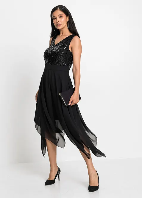 Robe midi en mousseline rehaussée de sequins, bonprix
