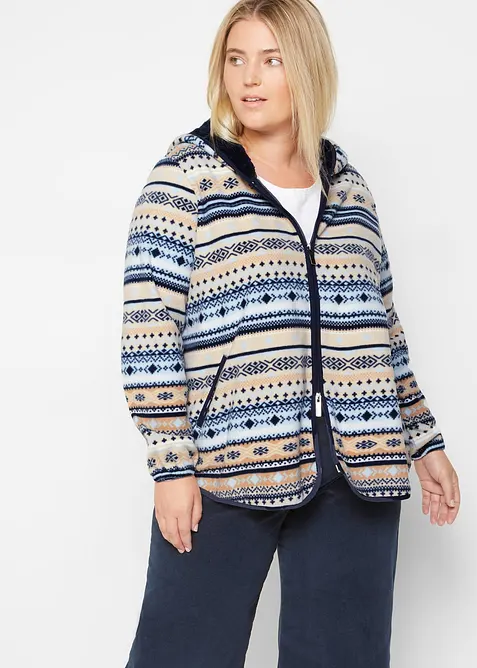 Veste polaire à capuche avec motif norvégien, bonprix