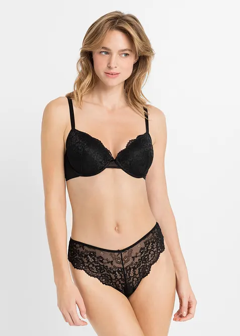 Lot de 2 slips brésiliens en dentelle délicate, bonprix