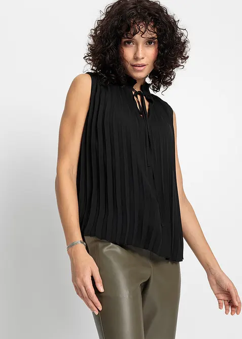 Blouse pliss&eacute;e sans manches, bonprix
