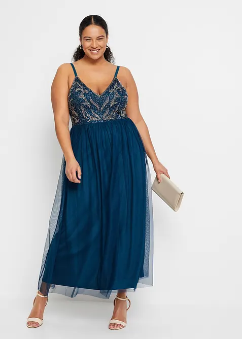 Robe à bretelles ornée de perles brodées, bonprix