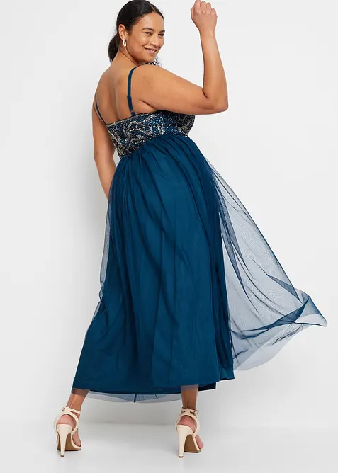 Robe à bretelles ornée de perles brodées, bonprix