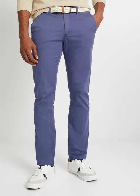 Pantalon chino droit avec taille &eacute;lastique et ceinture, regular, bonprix