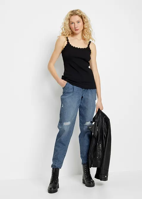 Tops côtelés avec bordure dentelle, bonprix