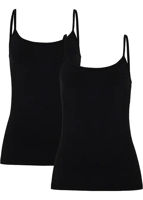 Lot de 2 tops &agrave; fines bretelles 100% coton, bonprix