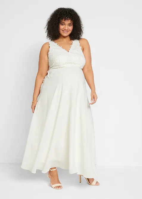 Robe de mariée de grossesse avec dentelle, satin et crêpe georgette, bonprix