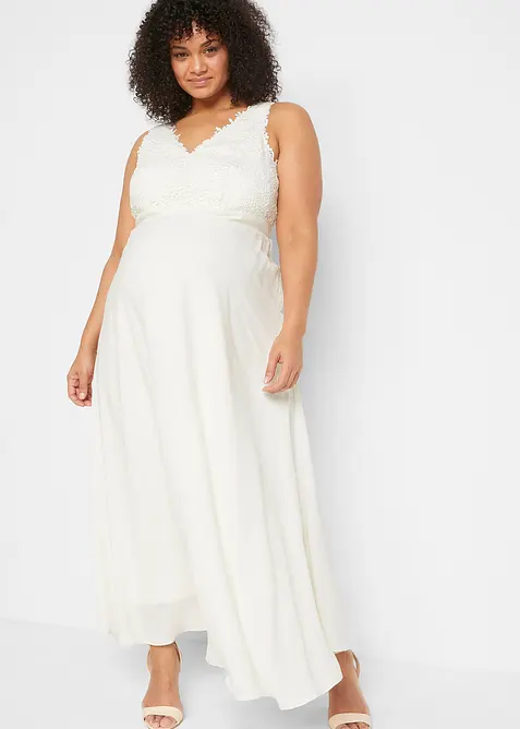 Robe de mariée de grossesse avec dentelle, satin et crêpe georgette, bonprix