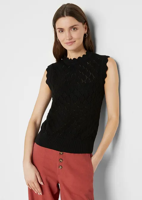 Pull sans manches en maille ajourée, bonprix