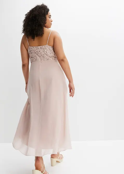 Robe à fines bretelles et haut à sequins brodés, bonprix