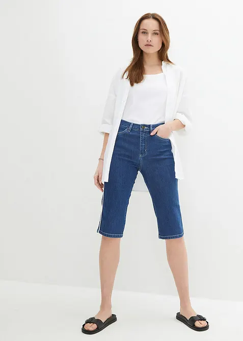 Bermuda slim en jean, taille haute, bonprix