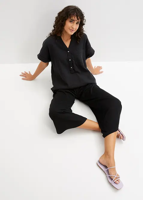 Blouse manches courtes en gaze de coton, bonprix