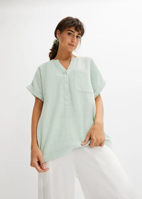 Blouse manches courtes en gaze de coton, bonprix
