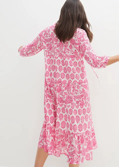 Robe midi en crépon de coton avec poches et manches 3/4, bonprix
