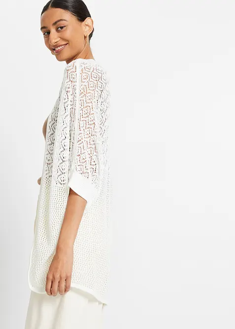 Gilet long en maille ajourée, bonprix