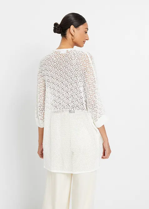 Gilet long en maille ajourée, bonprix