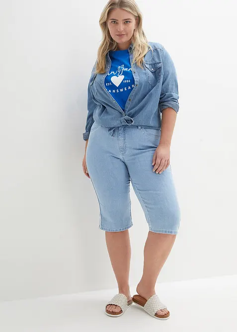 Bermuda slim en jean, taille haute, bonprix