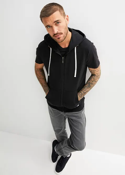 Sweat zipp&eacute; &agrave; capuche sans manches en coton m&eacute;lang&eacute;, bonprix