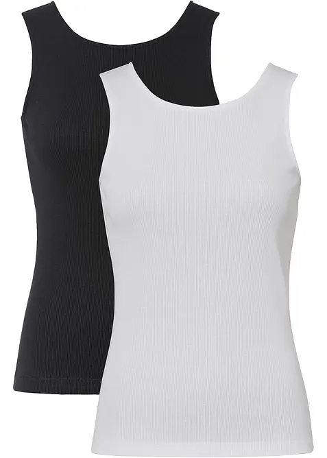 Lot de 2 tops côtelés 100% coton, bonprix