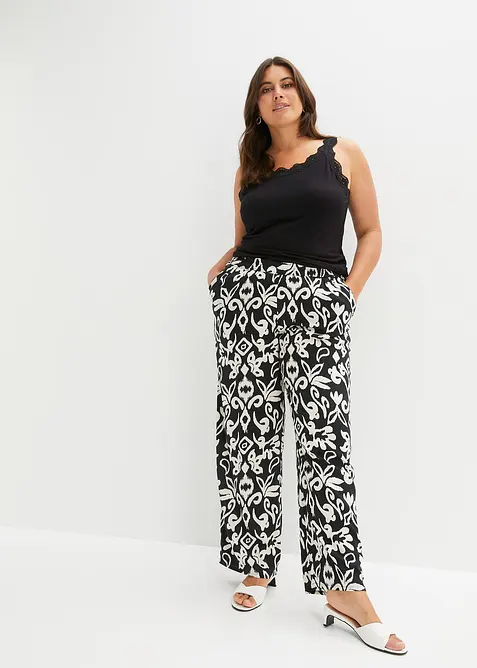 Pantalon large et imprimé en viscose fluide, bonprix