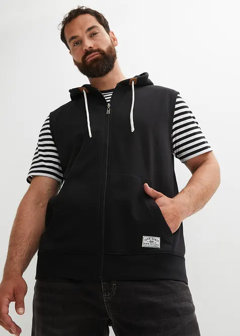 Sweat zipp&eacute; &agrave; capuche sans manches en coton m&eacute;lang&eacute;, bonprix