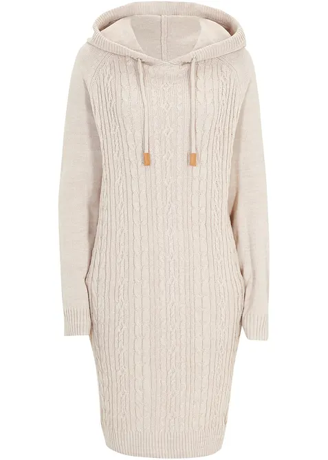 Robe en maille à capuche avec torsades, bonprix