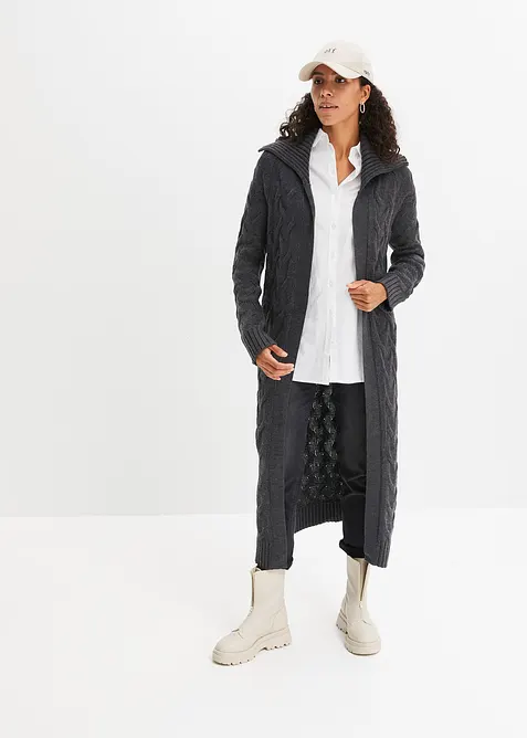 Gilet long en maille torsadée, bonprix