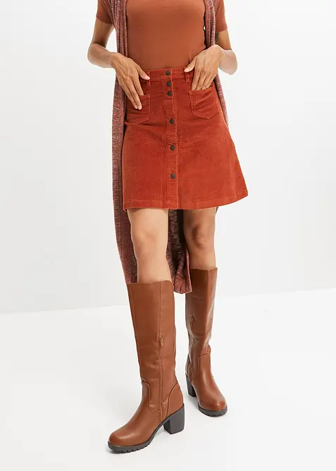 Jupe boutonn&eacute;e en velours c&ocirc;tel&eacute; extensible, bonprix