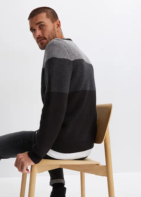 Pull col rond style color block, bonprix