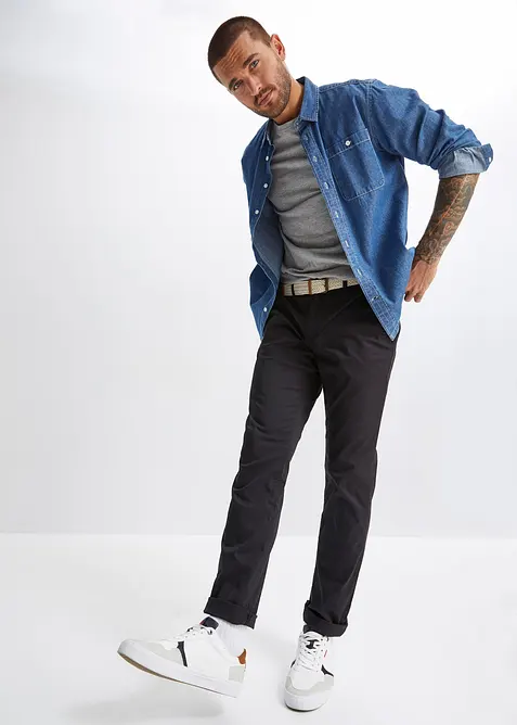 Pantalon chino droit avec taille élastique et ceinture, regular, bonprix