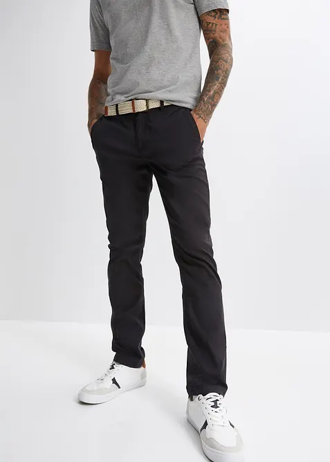 Pantalon chino droit avec taille élastique et ceinture, regular, bonprix