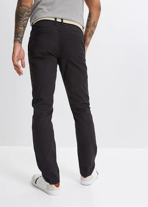 Pantalon chino droit avec taille élastique et ceinture, regular, bonprix