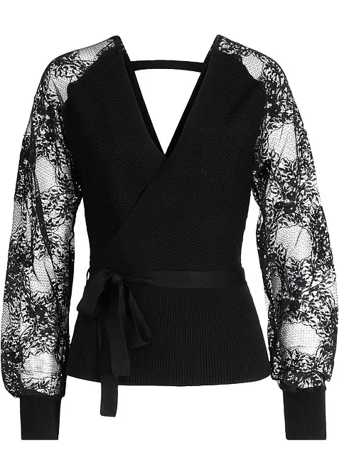 Pull en fine maille avec dentelle, bonprix