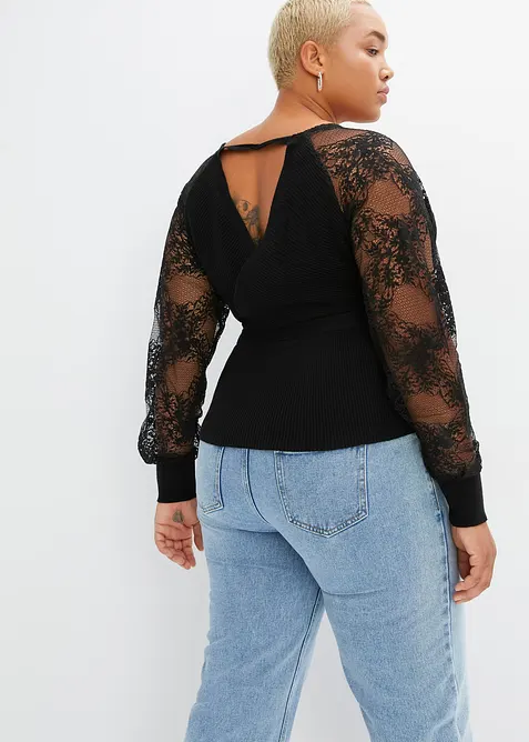 Pull en fine maille avec dentelle, bonprix