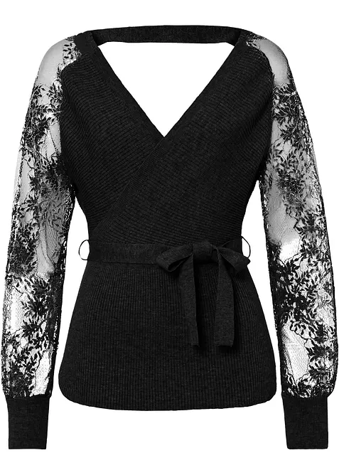 Pull en fine maille avec dentelle, bonprix