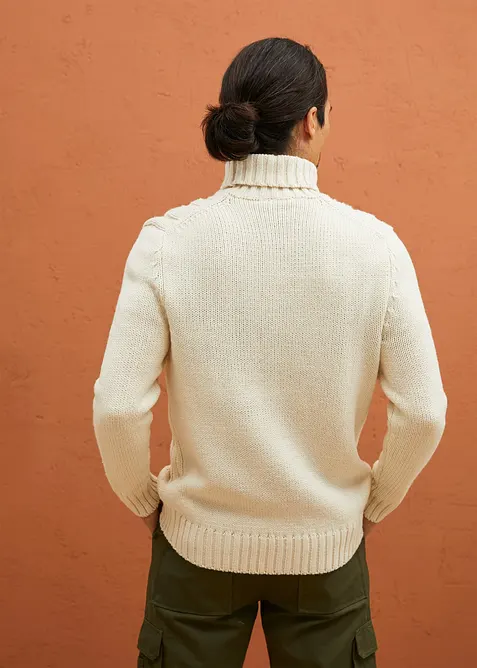 Pull col roulé en maille torsadée, bonprix