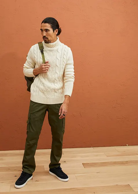 Pull col roulé en maille torsadée, bonprix