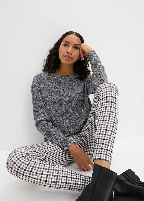 Pull en maille chinée à col rond, bonprix