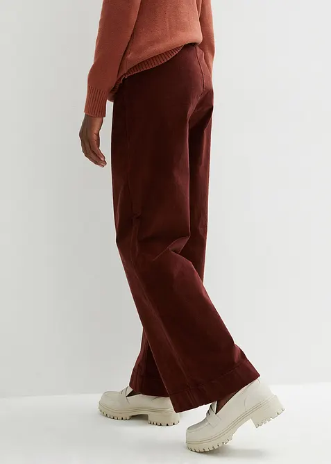 Pantalon large en velours côtelé, taille haute, bonprix