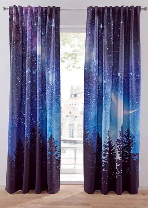 Rideaux obscurcissants motif ciel étoilé (2 pces), bonprix