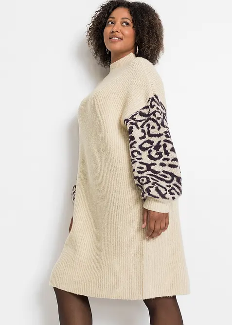 Robe en maille oversize avec motif léopard, bonprix