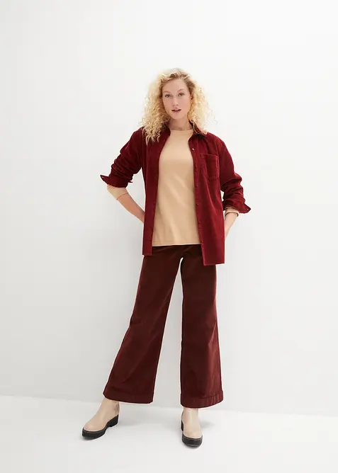 Pantalon large en velours côtelé, taille haute, bonprix