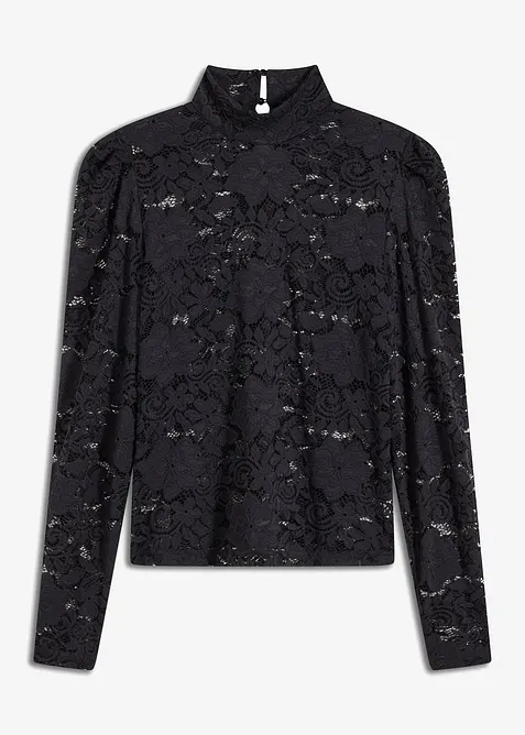 T-shirt manches longues cintré en dentelle, bonprix