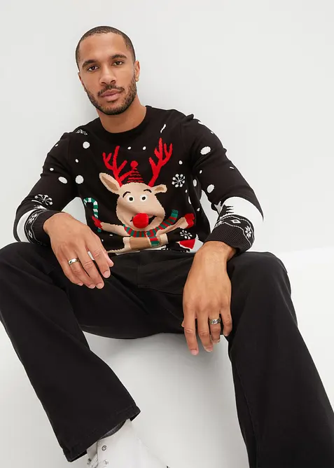 Pull en fine maille avec motif de Noël, bonprix