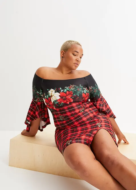 Robe Bardot de Noël en néoprène épais, bonprix