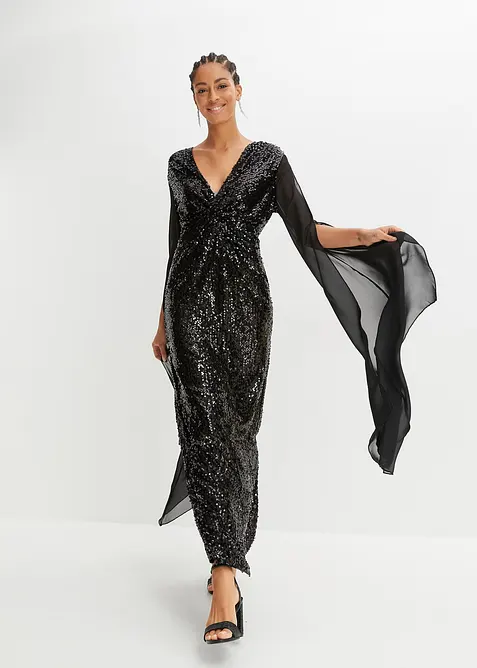 Robe à sequins et manches longues en voile, bonprix