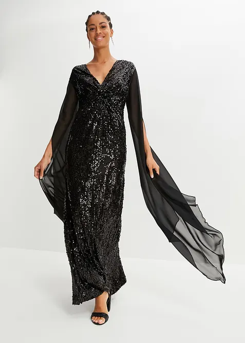 Robe à sequins et manches longues en voile, bonprix