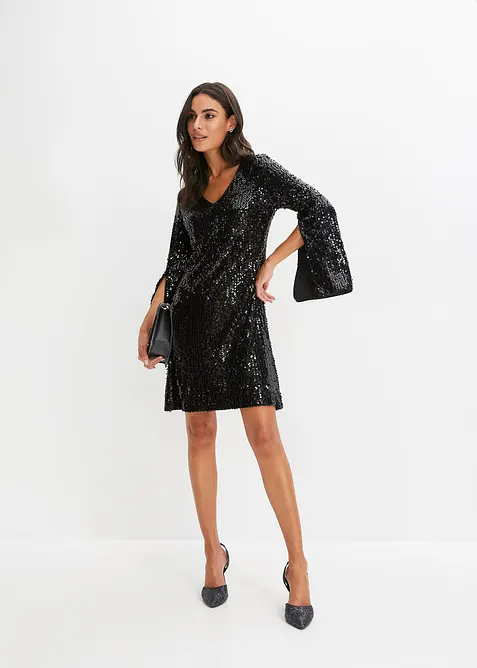 Robe à sequins et manches trompette, bonprix