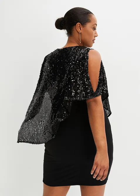 Robe à sequins avec haut effet cape, bonprix