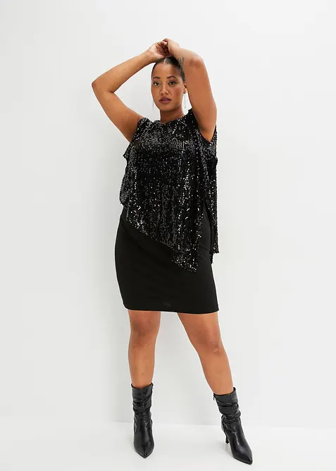 Robe à sequins avec haut effet cape, bonprix