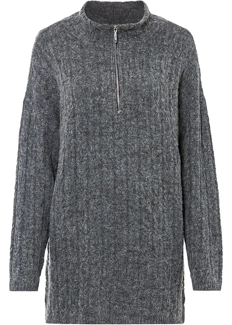 Pull long en maille torsadée, bonprix